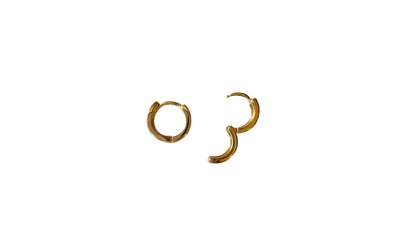 Pair of gold hoop earrings on a white background