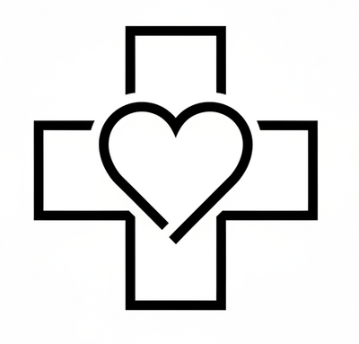 Heart / medical cross on a white background with black lines