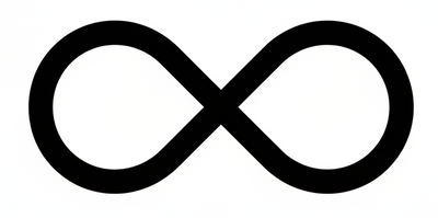 Infinity symbol icon on a white background with black lines 