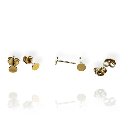 A set of gold-filled 4mm round disc stud earrings displayed against a white background.