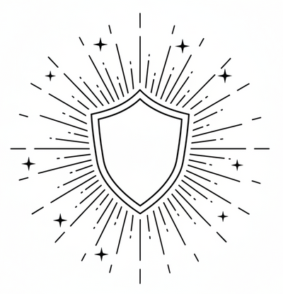 Sparkle / shield / starburst Icon on white background black lines 
